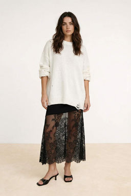 Siyah Dantel Detayl? Triko Etek TWOSS26ET00116