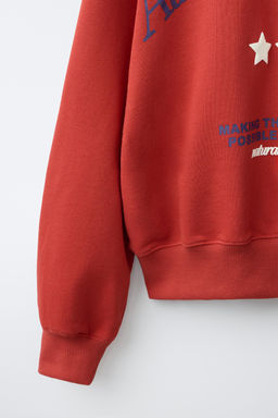 SUDADERA CAPUCHA ESTAMPADO TEXTO / Rojo - Zara фото 6