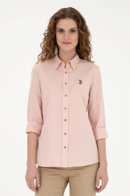 Женская базовая рубашка пудрового цвета с длинным рукавом - U.s. polo assn фото 3