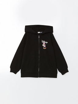 Kap??onlu Uzun Kollu Minnie Mouse Bask?l? K?z ?ocuk Fermuarl? Sweatshirt