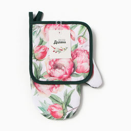 Набор кухонный Пионы варежка-прихватка 20?27 см, прихватка 17?17 см 100% п/э