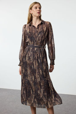 TRENDYOLMILLA Kahverengi Animal Desenli Pilise Detayl? Astarl? Maxi Dokuma K?sl?k Elbise TWOAW25EL00156 фото 2