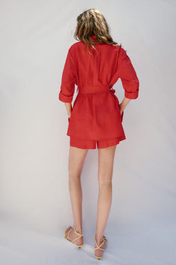CHAQUETA SAFARI CON LINO CINTUR?N / Rojo - Zara фото 5