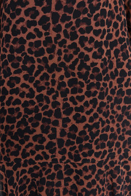 TRENDYOLMILLA Camel Dik Yakal? Etegi Volanl? Sifon Dokuma K?sl?k Elbise TWOAW20EL1313