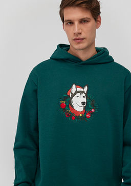 Y?lbas? Kopek Bask?l? Yesil Sweatshirt