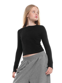 Лонгслив трикотажный спортивный с вырезом для пальца 22-7695 черный - Mini maxi фото 11