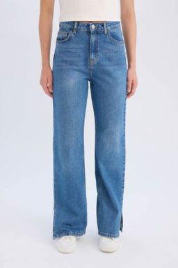90s Wide Leg Yuksek Bel Duz Paca Uzun Jean Kar Y?kamal? Pantolon