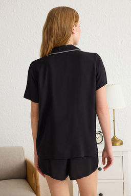 Trendyolmilla Beyaz Kurdele/Fiyonk ve Biye Detayl? Viskon Sortlu Dokuma Pijama Tak?m? THMSS24PT00290 фото 5