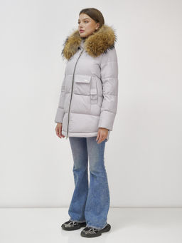 Куртка Бренд Visdeer ПРЕМИУМ КЛАССА зимняя с мехом ЕНОТА, светло-серого цвета  фото 3