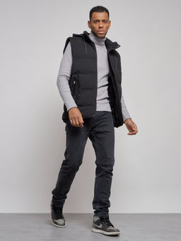 Жилетка мужская утепленная с капюшоном великан черного цвета 8618Ch - YUNDA фото 13