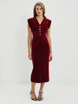 Бархатное платье с драпировкой и пуговицами / Zarina