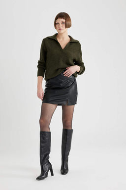 Кружевной свитер с воротником поло и расслабленным кроем - Defacto фото 2