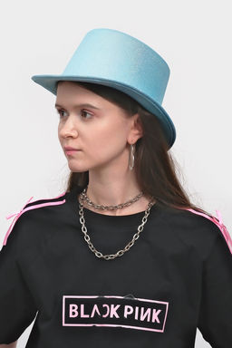 Карнавальная шляпа "Цилиндр" голубая с блёстками р-р 56-58