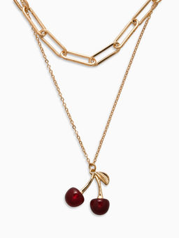 Кулон-цепь 2 яруса "Вишня", цвет бордовый в золоте 40+50+удл