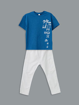 Bask?l? Erkek ?ocuk Ti??rt ve Pantolon 2li