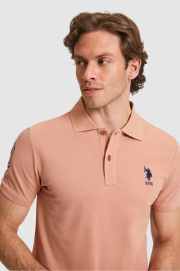 Erkek Slim Fit Polo Yaka Pudra Basic Ti__rt