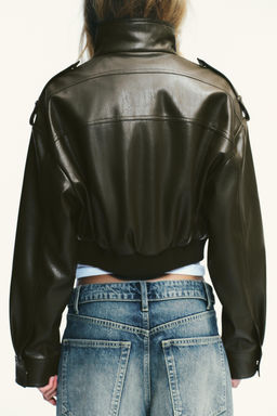 FAUX LEATHER CROP JACKET