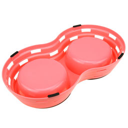 Миска для кормления животных из нержавеющей стали Обед 0,45л, д14см h4см, 2 штуки на пластмассовой подставке 33,5х18х6см, цвета микс (Китай) - Pet toys фото 3