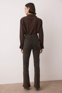 Kahverengi Yuksek Bel Dikis Detayl? Flare Jeans TWOAW26JE00282 - Trendyolmilla фото 4