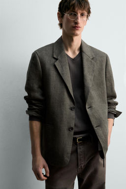 BLAZER ESTRUCTURA 100% LINO LIMITED EDITION / Oliva oscuro - Zara фото 6