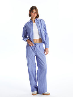 Beli Lastikli Rahat Kal?p ?izgili Kad?n Pantolon