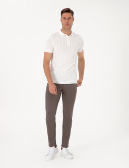 Ekru Slim Fit Polo Yaka D__meli Triko Ti__rt