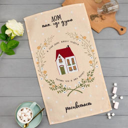 Полотенце кухонное Доляна Дом там, где душа 35х60 см, 100% хлопок, 160г/м2