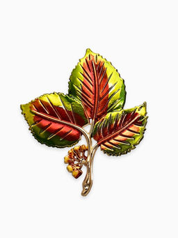 Брошь "Листья Ясеня", цвет зелёно-коричневый в золоте