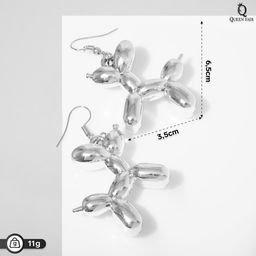 Серьги металл "Собачка" из воздушного шара, цвет серебро