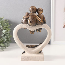 Фигурка полистоун «Семья на каменном сердце с розами», под бронзу, 7.8×15.3×21 см