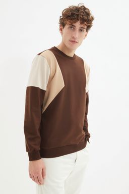 Kahverengi Regular/Normal Kesim Uzun Kollu Panelli Sardonsuz Sweatshirt TMNAW22SW0750 - Trendyolmilla фото 2