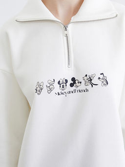 Mickey Mouse Bask?l? Kad?n Kal?n Sweatshirt Tunik