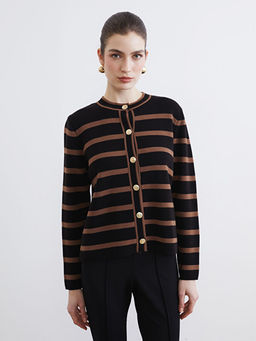 Bisiklet Yaka ?izgili Kad?n Triko H?rka