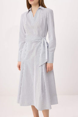 Cok Renkli Cizgili Midi Dokuma Gomlek Yaka Elbise TWOSS26EL00622 - Trendyolmilla фото 3