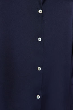 Lacivert Oversize/Genis Kal?p Saten Dokuma Gomlek TWOAW24GO00211