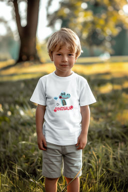 Beyaz Erkek Cocuk %100 Pamuk Dinozor Desenli Regular Kal?p K?sa Kol Orme T-Shirt TKDSS24TS00030