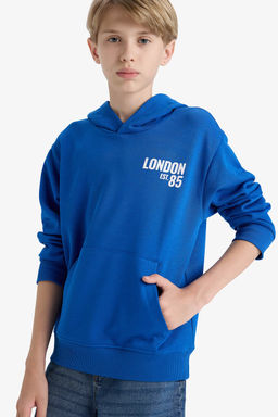 Kap__onlu Bask_l_ __i Yumu_ak T_yl_ Okul Sweatshirt Erkek _ocuk