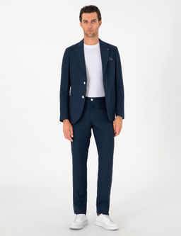 Lacivert Slim Fit %100 Keten Pantolon - Cacharel фото 3