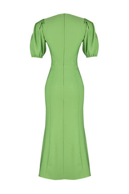 TRENDYOLMILLA Yesil Vucudu Saran Balon Kollu Midi Dokuma Elbise TWOSS24EL00502 фото 8