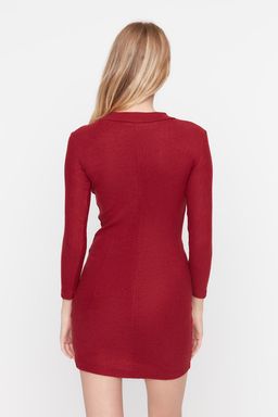 TRENDYOLMILLA Siyah Vucuda Oturan Mini Dik Yaka Fitilli Esnek Orme Kalem Elbise TWOAW21EL2244 фото 14