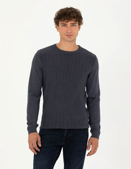 Koyu Mavi Slim Fit Bisiklet Yaka Triko Kazak - Pierre cardin фото 3