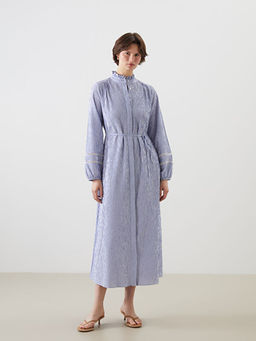 Hakim Yaka ?izgili Kad?n G?mlek Elbise