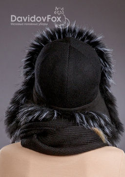 Шапка Ушанка трикотаж экомех енот блэк