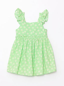 Kare Yaka Kolsuz ?i?ekli K?z ?ocuk Elbise