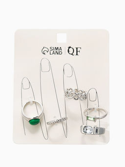 Набор колец 5 шт "Новый стиль" малахит, размер МИКС, цвет изумрудный в серебре