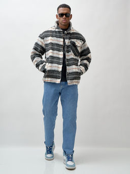 Куртка рубашка шерстяная в клетку мужская демисезонная темно-серого цвета 58565TC