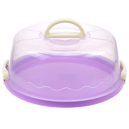 Блюдо для торта пластмассовое д30,5х12,5см, прозрачная крышка с защелками, с ручкой, цвета микс (Китай)