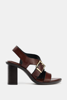 LEATHER BUCKLE HEEL SANDALS
