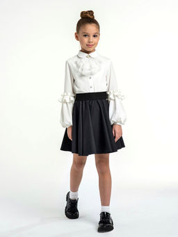 Молочная трикотажная школьная блузка для девочек Mooriposh, модель 06218  фото 14