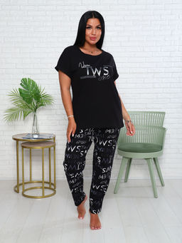 Костюм с брюками чинос, принт, черный (911-1)